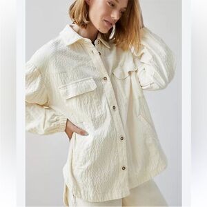 Anthropologie Maeve Corduroy Shirt Jacket Soft Cream Pockets Oversized L Shacket